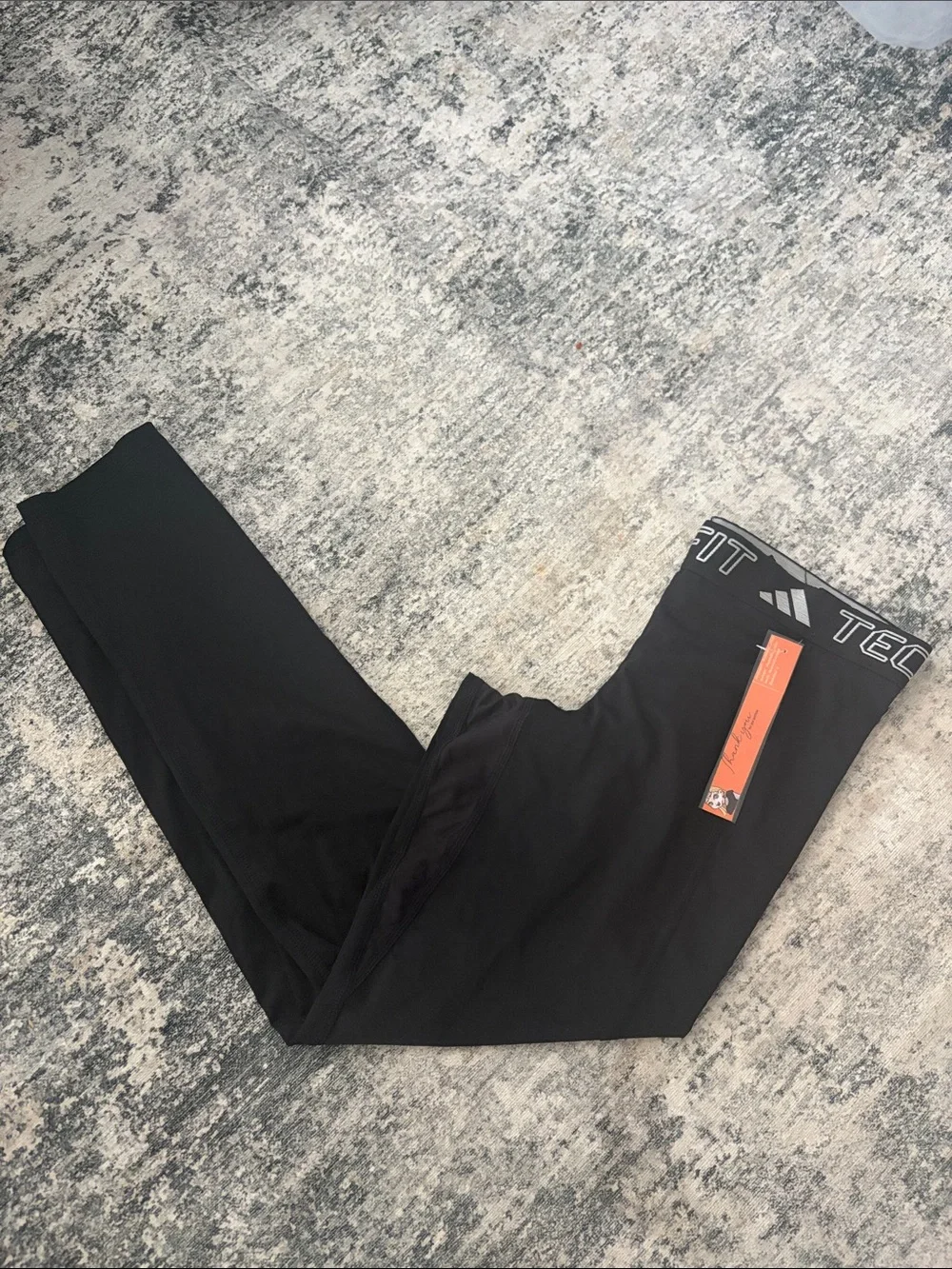 adidas Black Techfit Leggings with White Logo Print